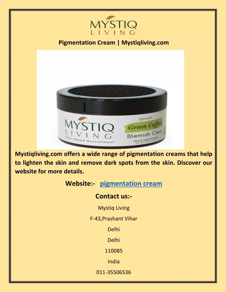 pigmentation cream mystiqliving com