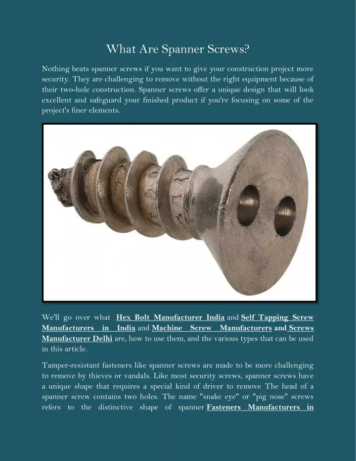 what are spanner screws