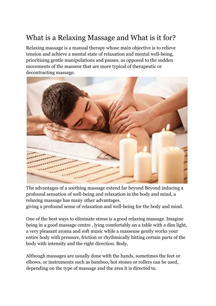 what is a relaxing massage and what is it for