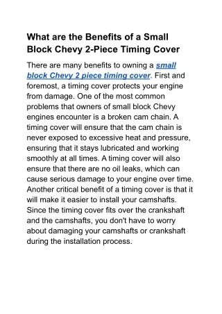 What are the Benefits of a Small Block Chevy 2-Piece Timing Cover