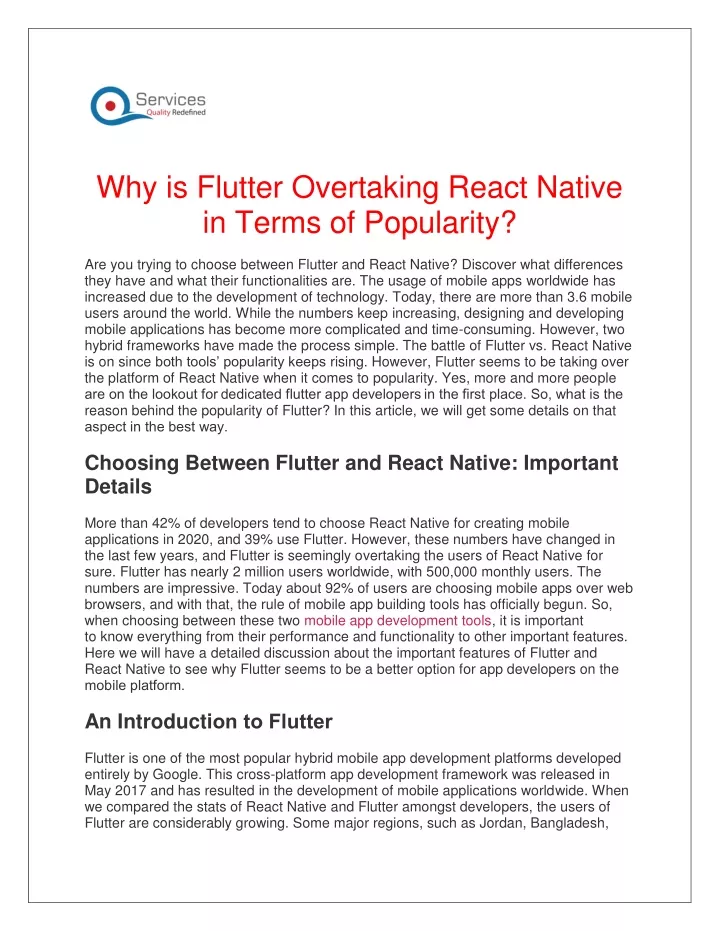 why is flutter overtaking react native in terms