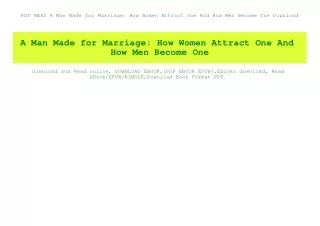 PDF READ  A Man Made for Marriage How Women Attract One And How Men Become One Download