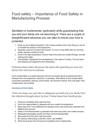 food safety importance of food safety