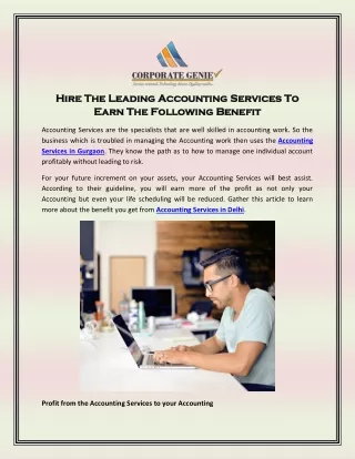 Hire The Leading Accounting Services To Earn The Following Benefit