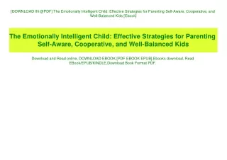 [DOWNLOAD IN @PDF] The Emotionally Intelligent Child Effective Strategies for Parenting Self-Aware