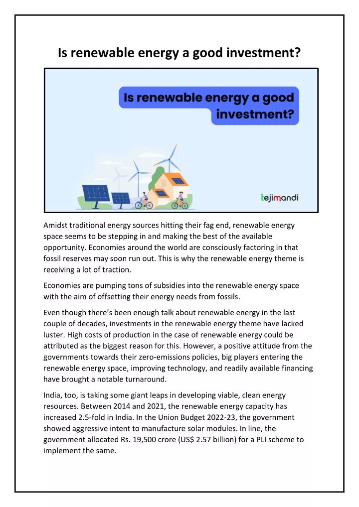 is renewable energy a good investment