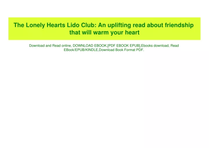 the lonely hearts lido club an uplifting read