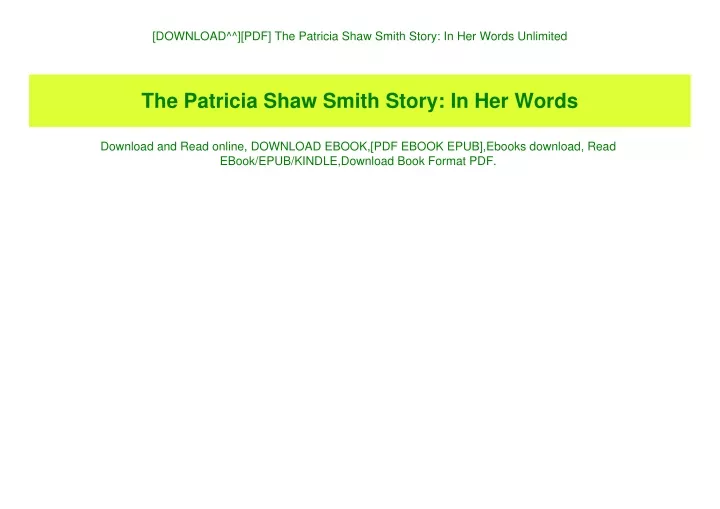 download pdf the patricia shaw smith story