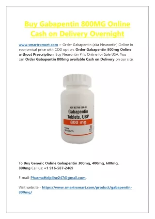 Purchase Gabapentin 800mg Online & Cheap Buy Neurontin (Gabapentin) COD