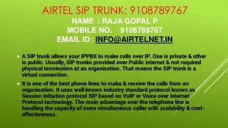 AIRTEL Sip Trunk @ 9108789767 _Bangalore, Chennai, Hyderabad, Mumbai, Kolkata