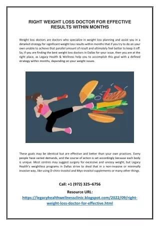 RIGHT WEIGHT LOSS DOCTOR FOR EFFECTIVE RESULTS WITHIN MONTHS