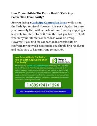 How To Annihilate The Entire Host Of Cash App Connection Error Easily