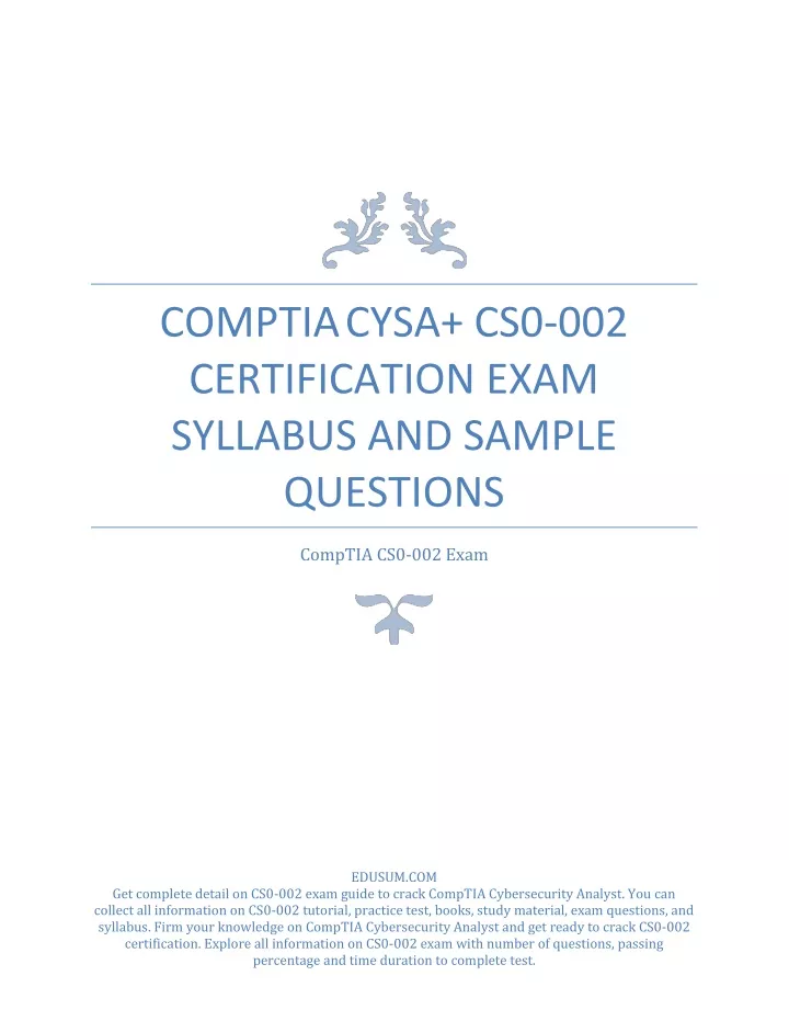 PPT CompTIA CySA CS0 002 Certification Exam Syllabus and Sample