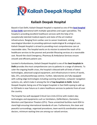 Kailash Deepak Hospital - Best Hospital in East Delhi
