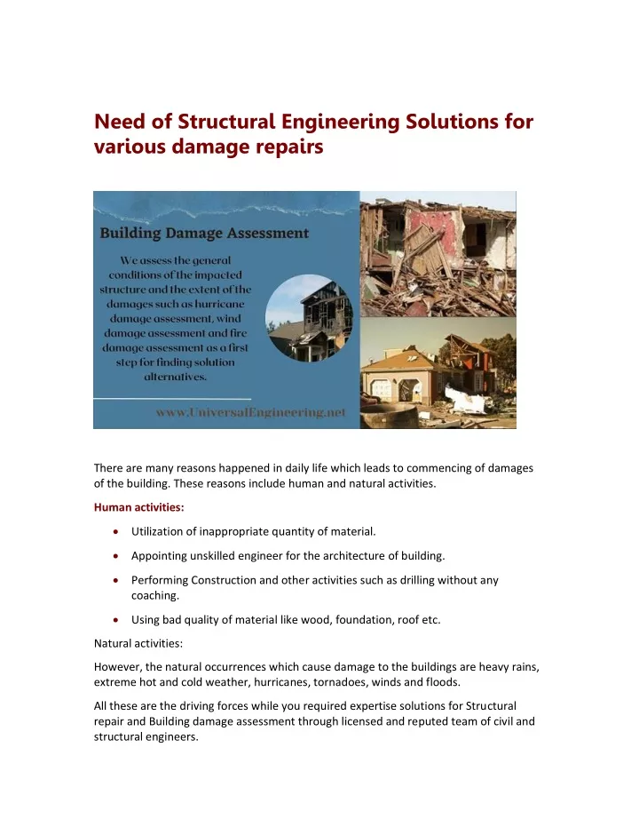 need of structural engineering solutions