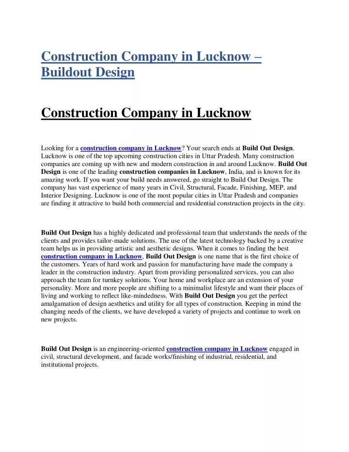 construction company in lucknow buildout design