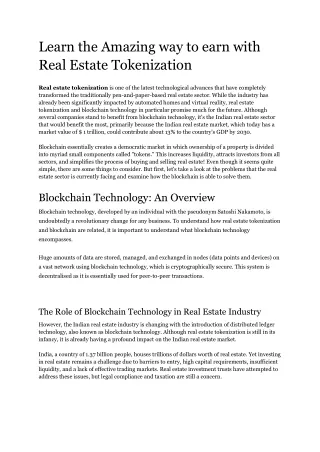 Real Estate Tokenization