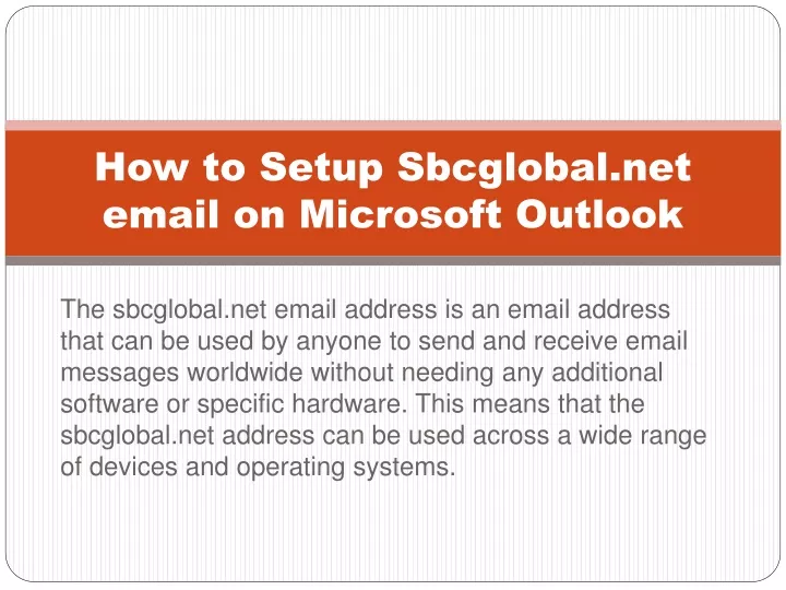 how to setup sbcglobal net email on microsoft outlook