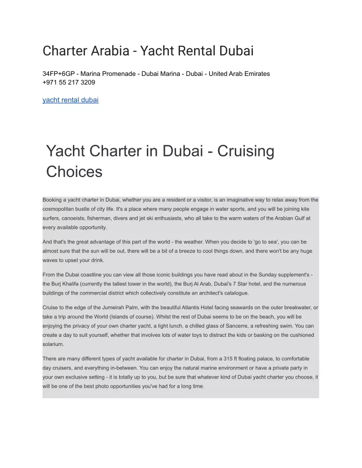 charter arabia yacht rental dubai