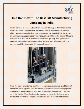 Lift Maintenance Services in Jaipur