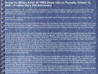 Giving Our Military A DAY OF FREE Dental Care on Thursday, October 13, 2022 -- F