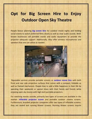 Opt for Big Screen Hire to Enjoy Outdoor Open Sky Theatre