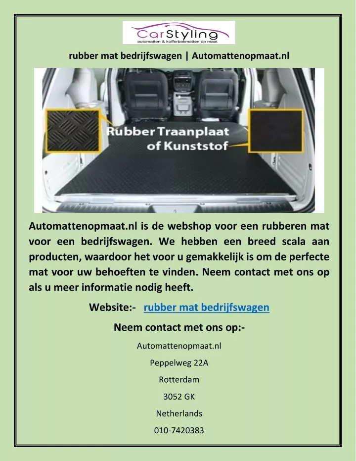 rubber mat bedrijfswagen automattenopmaat nl