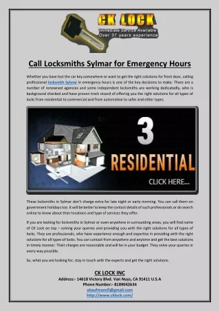 call locksmiths sylmar for emergency hours