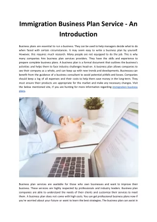 Immigration Business Plan Service - An Introduction