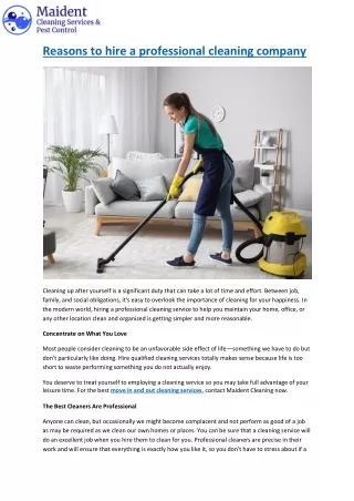 Reasons to hire a professional cleaning company