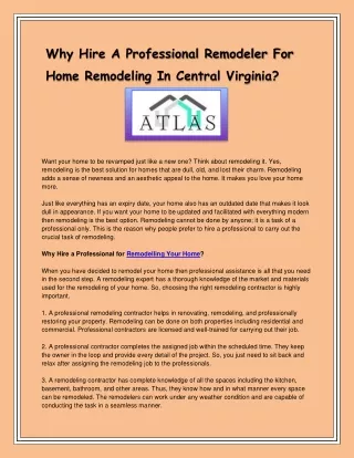 Why Hire A Professional Remodeler For Home Remodeling In Central Virginia