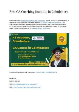 Best CA Coaching Institute in Coimbatore  - KS Academy Coimbatore