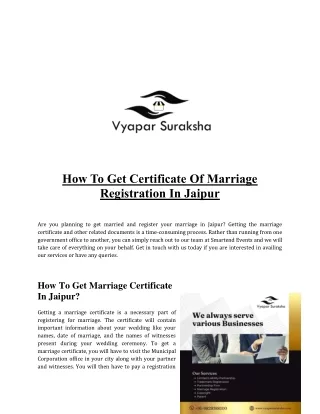 How To Get Certificate Of Marriage Registration In Jaipur
