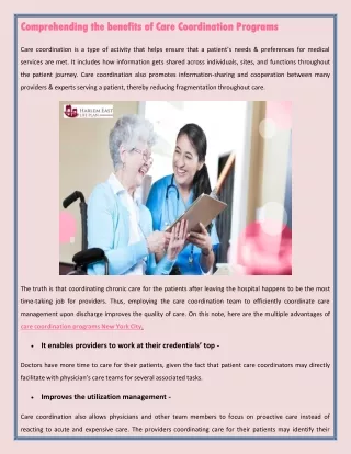 comprehending the benefits of care coordination