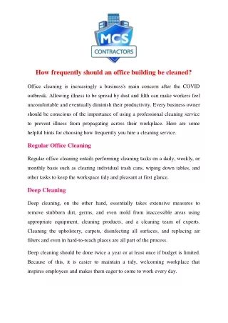 How frequently should an office building be cleaned