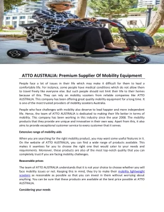 ATTO AUSTRALIA- Premium Supplier Of Mobility Equipment