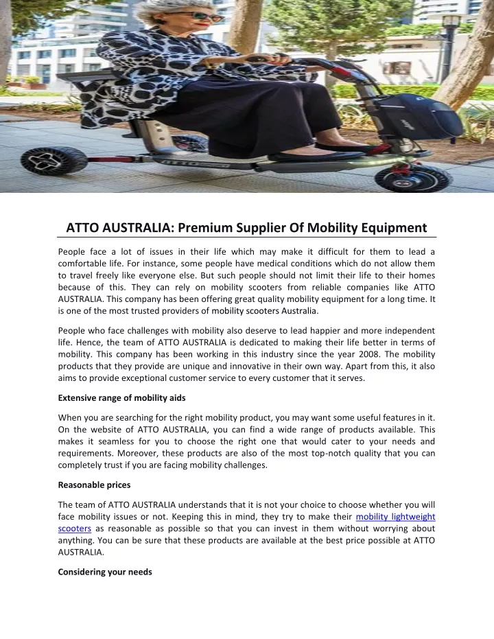 atto australia premium supplier of mobility