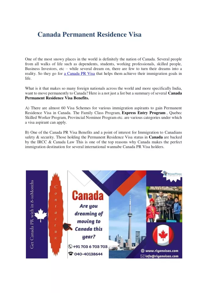 canada permanent residence visa