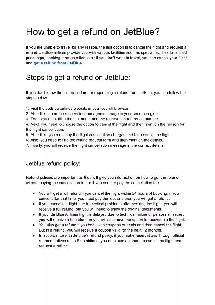 how to get a refund on jetblue