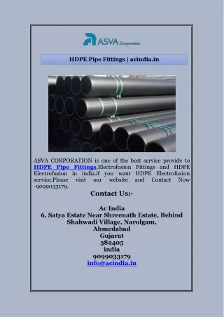 HDPE Pipe Fittings | acindia.in