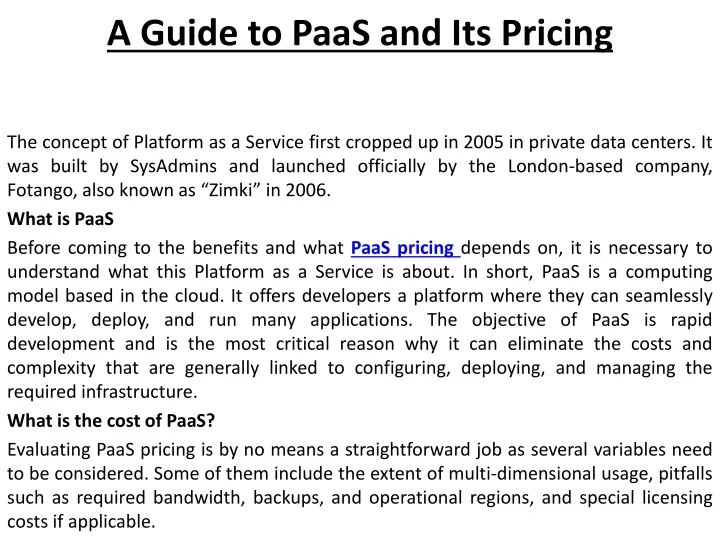 a guide to paas and its pricing
