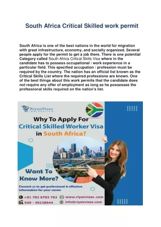 South Africa Critical Skilled work permit111