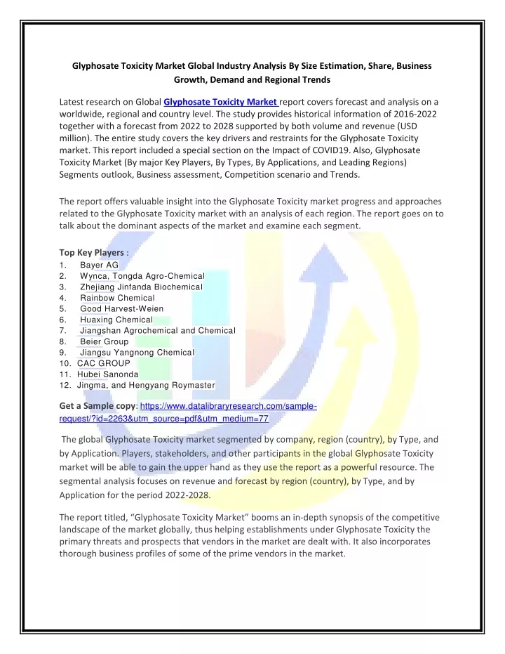 glyphosate toxicity market global industry