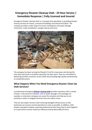 emergency disaster cleanup utah 24 hour service