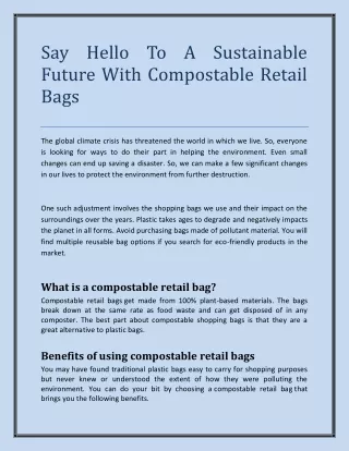 Say Hello To A Sustainable Future With Compostable Retail Bags