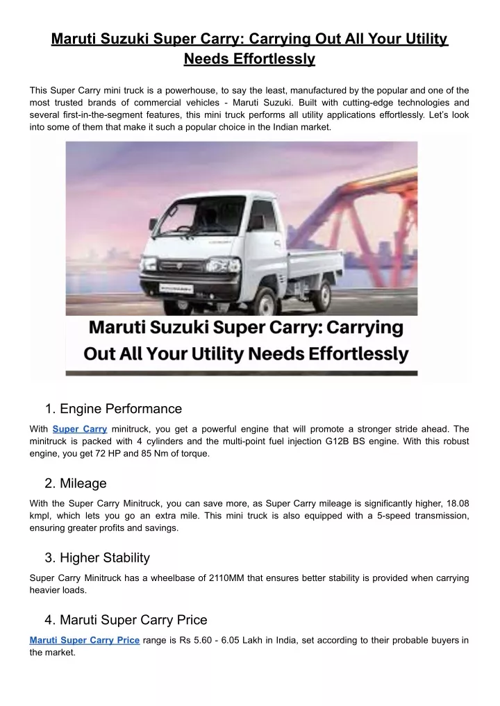 maruti suzuki super carry carrying out all your