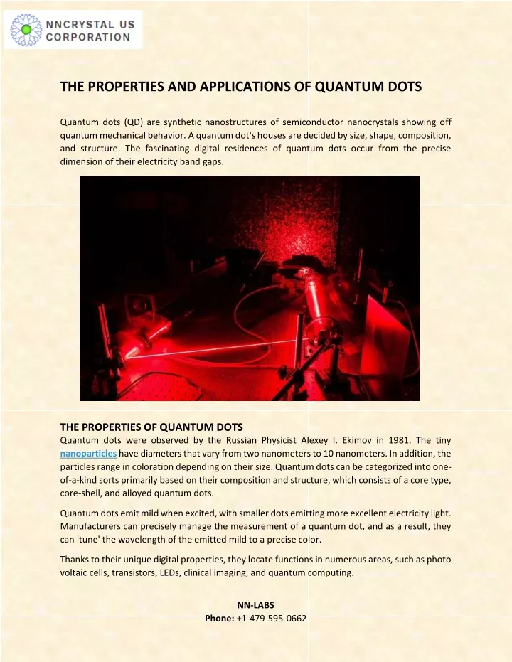 the properties and applications of quantum dots