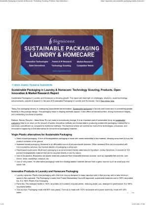 Sustainable Packaging in Laundry & Home - care Report - Signicent LLP
