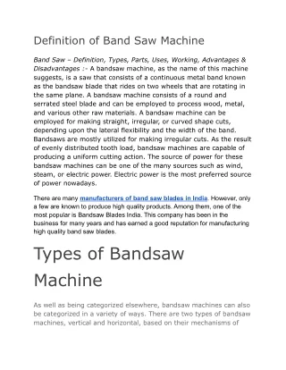 Bandsaw Machine – Definition, Types, Parts, Uses, Working & Advantages [Complete Guide]