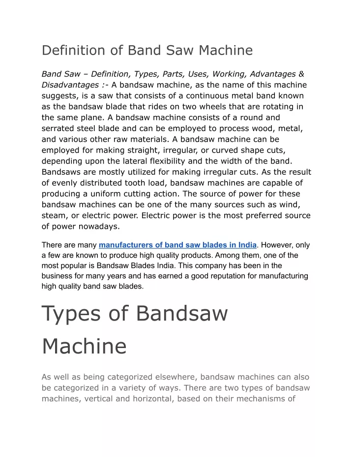 definition of band saw machine